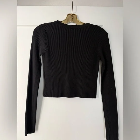 Zara Black Ribbed Sweater Crop Top - Picture 4 of 6